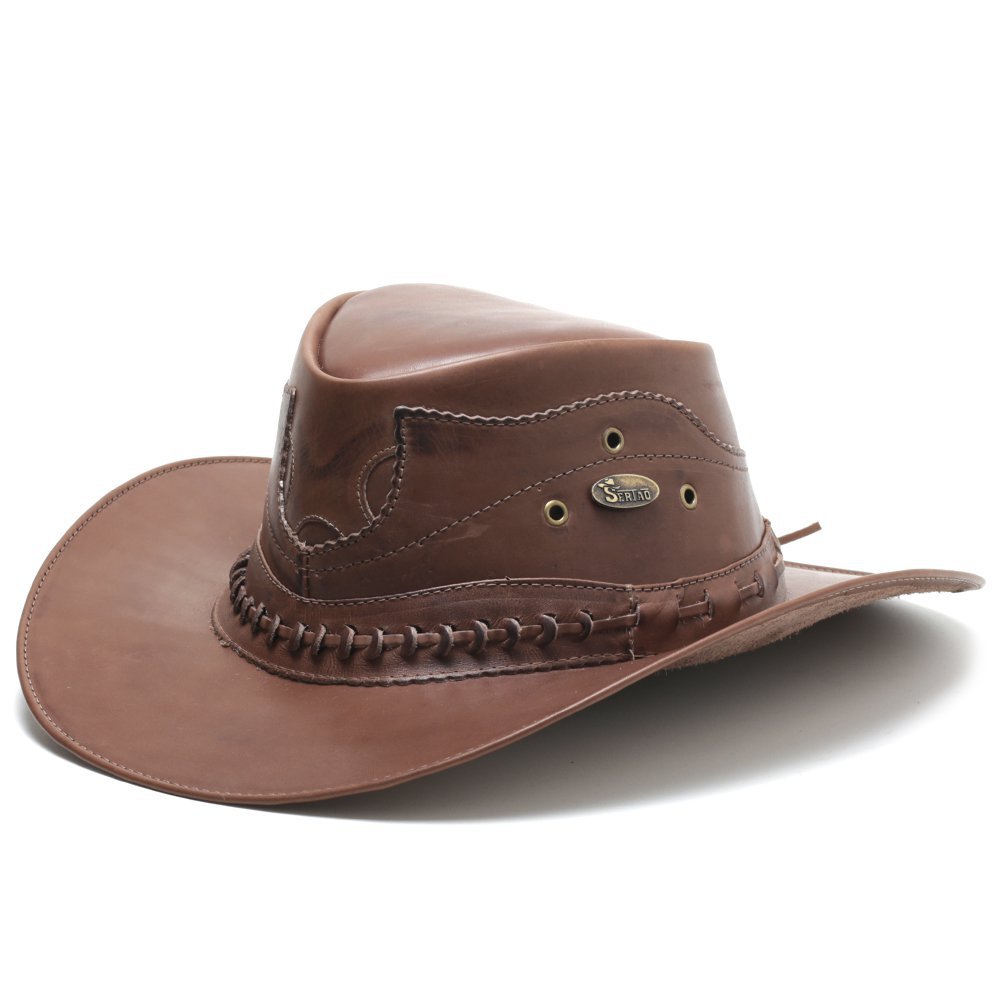 Chapéu Country de Couro Cowboy Rodeio Americano Cacau