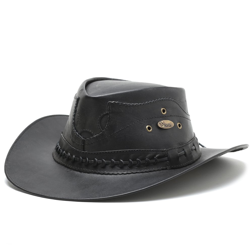 Chapéu Country de Couro Cowboy Rodeio Americano Preto