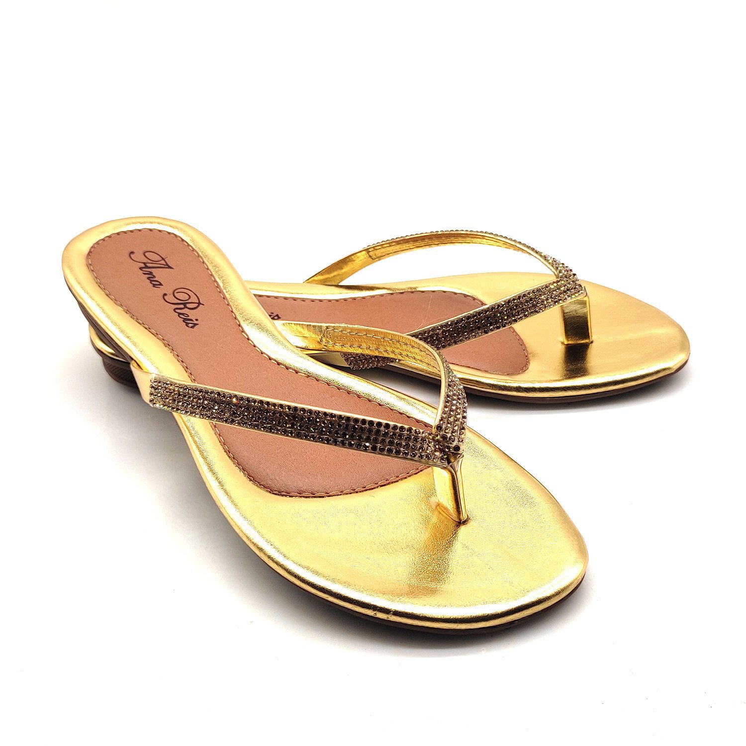 Sandália Feminina Rasteirinha Salto 2 Cm de Dedo 777 Dourado