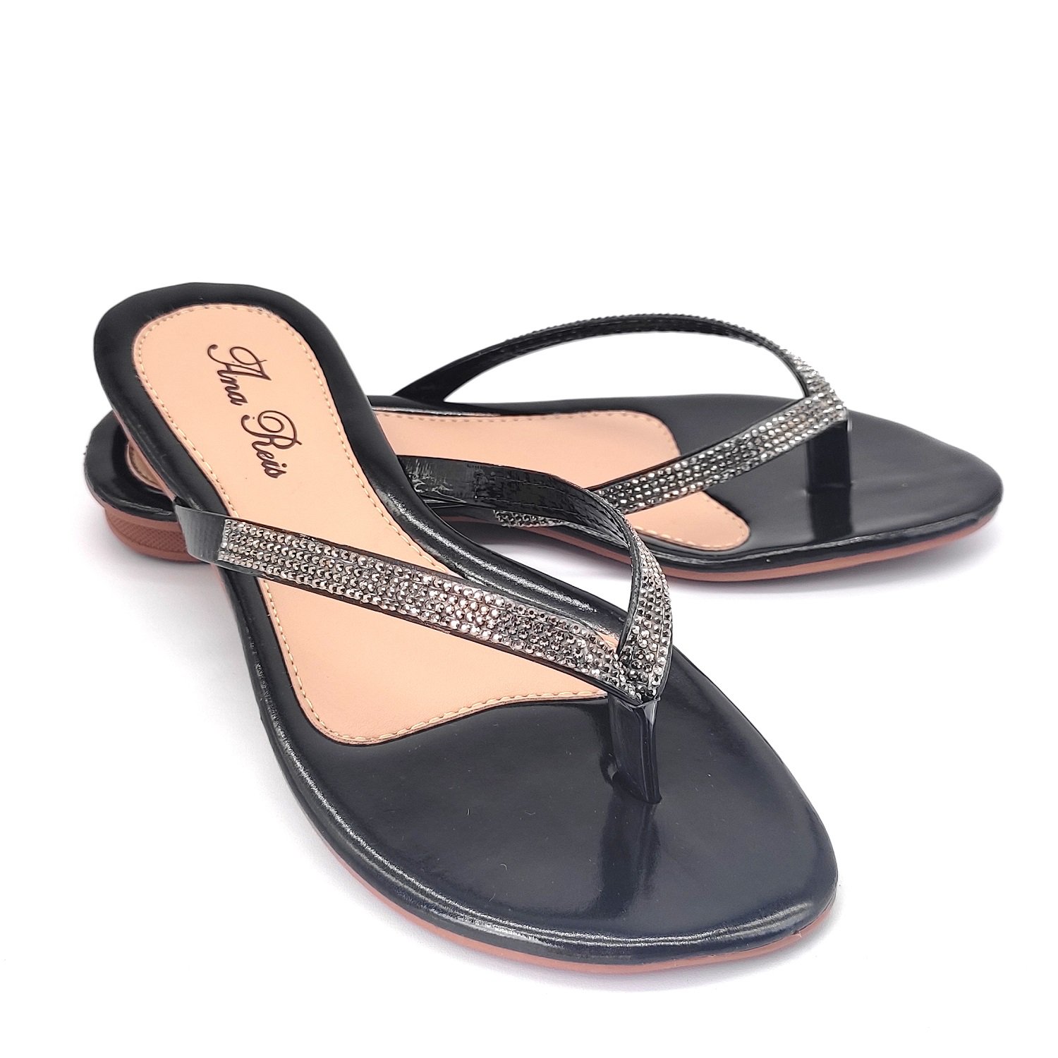 Sandália Feminina Rasteirinha Salto 2 Cm de Dedo 777 Preto